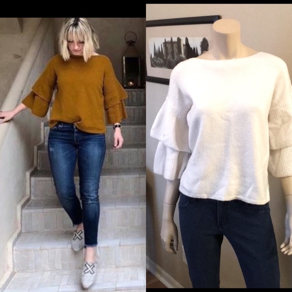 Madewell Sweaters - Madewell Ivory Bell Ruffle Sleeves Sweater. D/A132/